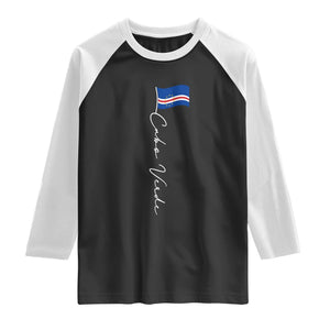 Cabo Verde Elegant Script Flag Graphic Raglan Shirt Cape Verde Minimalist Cursive National Pride Gift TS02 Black White Print Your Wear