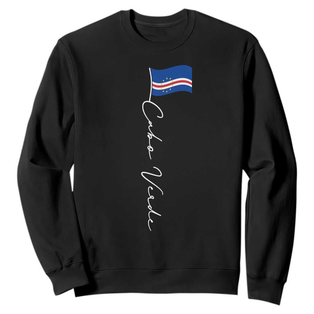 Cabo Verde Elegant Script Flag Graphic Sweatshirt Cape Verde Minimalist Cursive National Pride Gift TS02 Black Print Your Wear