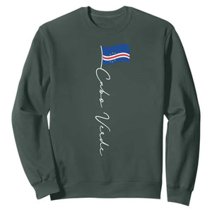 Cabo Verde Elegant Script Flag Graphic Sweatshirt Cape Verde Minimalist Cursive National Pride Gift TS02 Dark Forest Green Print Your Wear