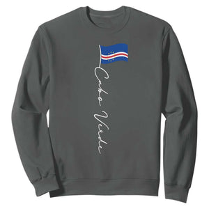 Cabo Verde Elegant Script Flag Graphic Sweatshirt Cape Verde Minimalist Cursive National Pride Gift TS02 Dark Heather Print Your Wear