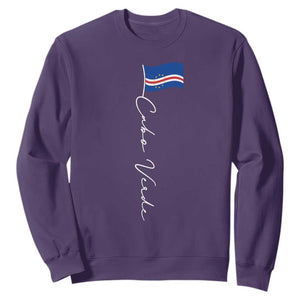 Cabo Verde Elegant Script Flag Graphic Sweatshirt Cape Verde Minimalist Cursive National Pride Gift TS02 Purple Print Your Wear