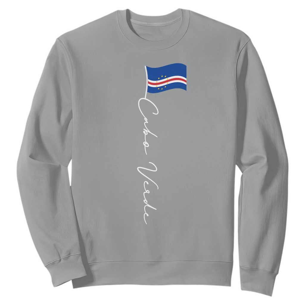 Cabo Verde Elegant Script Flag Graphic Sweatshirt Cape Verde Minimalist Cursive National Pride Gift TS02 Sport Gray Print Your Wear