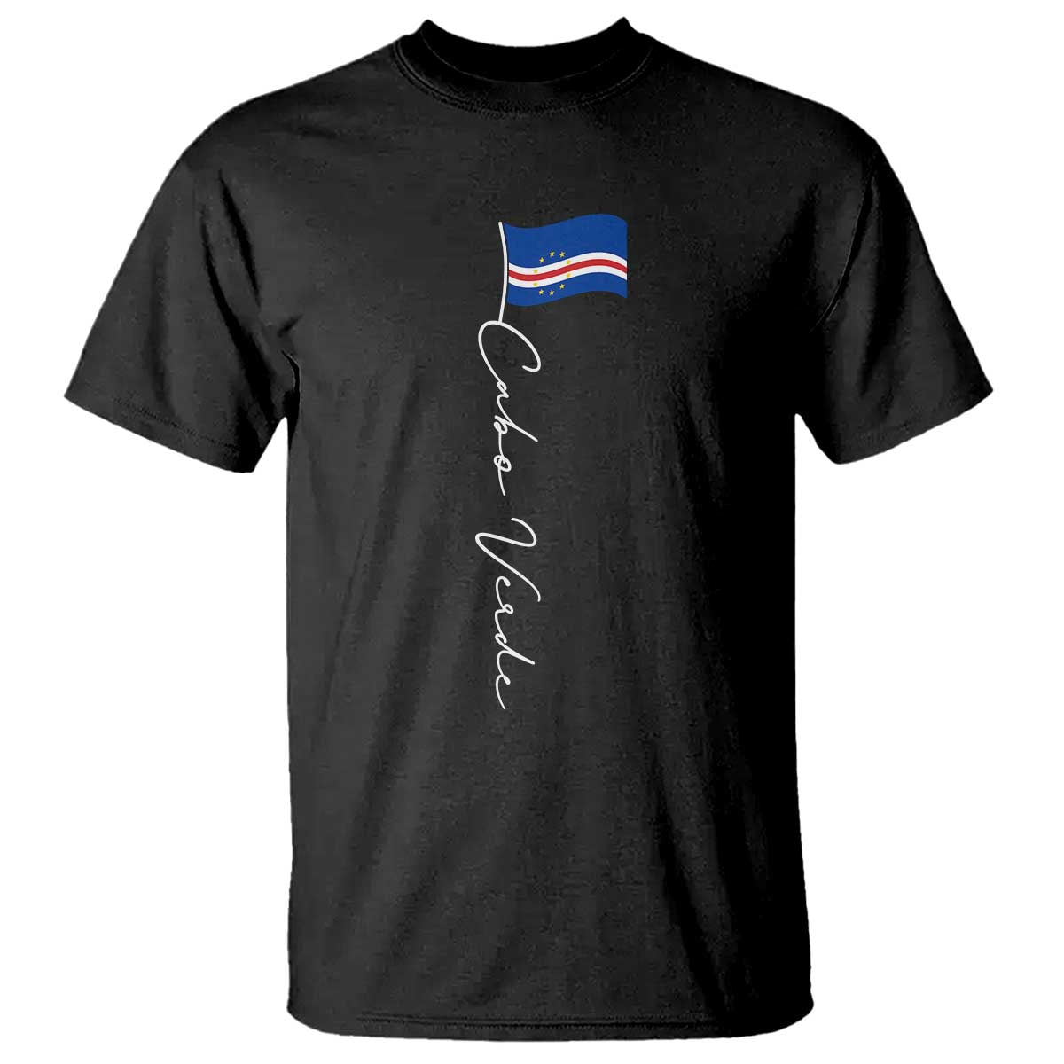 Cabo Verde Elegant Script Flag Graphic T Shirt Cape Verde Minimalist Cursive National Pride Gift TS02 Black Print Your Wear