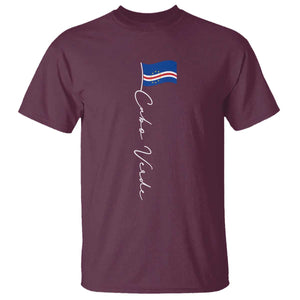 Cabo Verde Elegant Script Flag Graphic T Shirt Cape Verde Minimalist Cursive National Pride Gift TS02 Maroon Print Your Wear