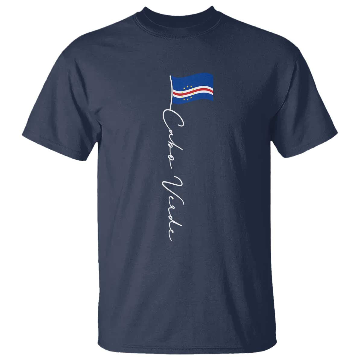 Cabo Verde Elegant Script Flag Graphic T Shirt Cape Verde Minimalist Cursive National Pride Gift TS02 Navy Print Your Wear