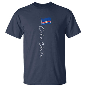 Cabo Verde Elegant Script Flag Graphic T Shirt Cape Verde Minimalist Cursive National Pride Gift TS02 Navy Print Your Wear