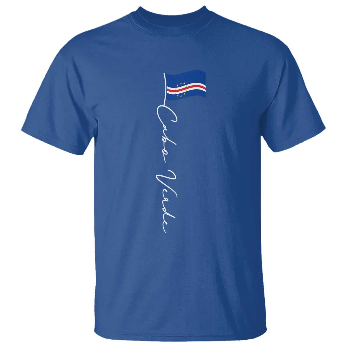 Cabo Verde Elegant Script Flag Graphic T Shirt Cape Verde Minimalist Cursive National Pride Gift TS02 Royal Blue Print Your Wear