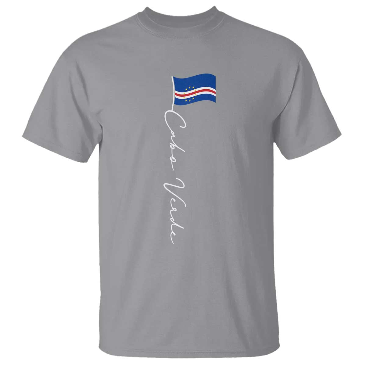 Cabo Verde Elegant Script Flag Graphic T Shirt Cape Verde Minimalist Cursive National Pride Gift TS02 Sport Gray Print Your Wear