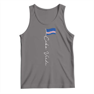 Cabo Verde Elegant Script Flag Graphic Tank Top Cape Verde Minimalist Cursive National Pride Gift TS02 Deep Heather Print Your Wear