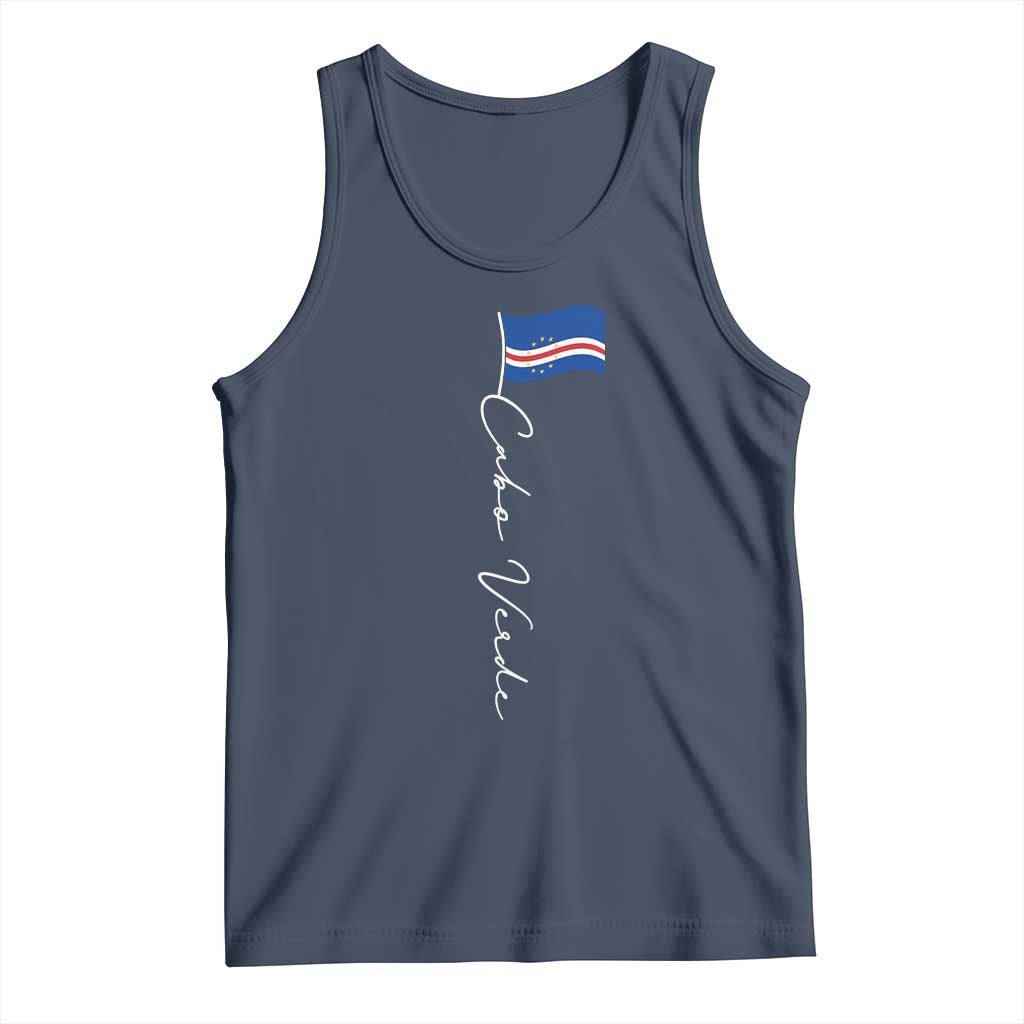 Cabo Verde Elegant Script Flag Graphic Tank Top Cape Verde Minimalist Cursive National Pride Gift TS02 Navy Print Your Wear