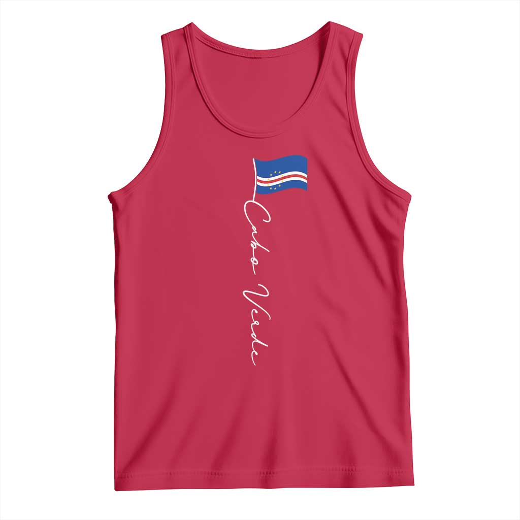 Cabo Verde Elegant Script Flag Graphic Tank Top Cape Verde Minimalist Cursive National Pride Gift TS02 Red Print Your Wear