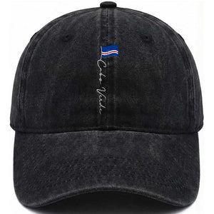 Cabo Verde Elegant Script Flag Graphic Washed Cotton Baseball Cap Cape Verde Minimalist Cursive National Pride Gift TS02 Print Your Wear