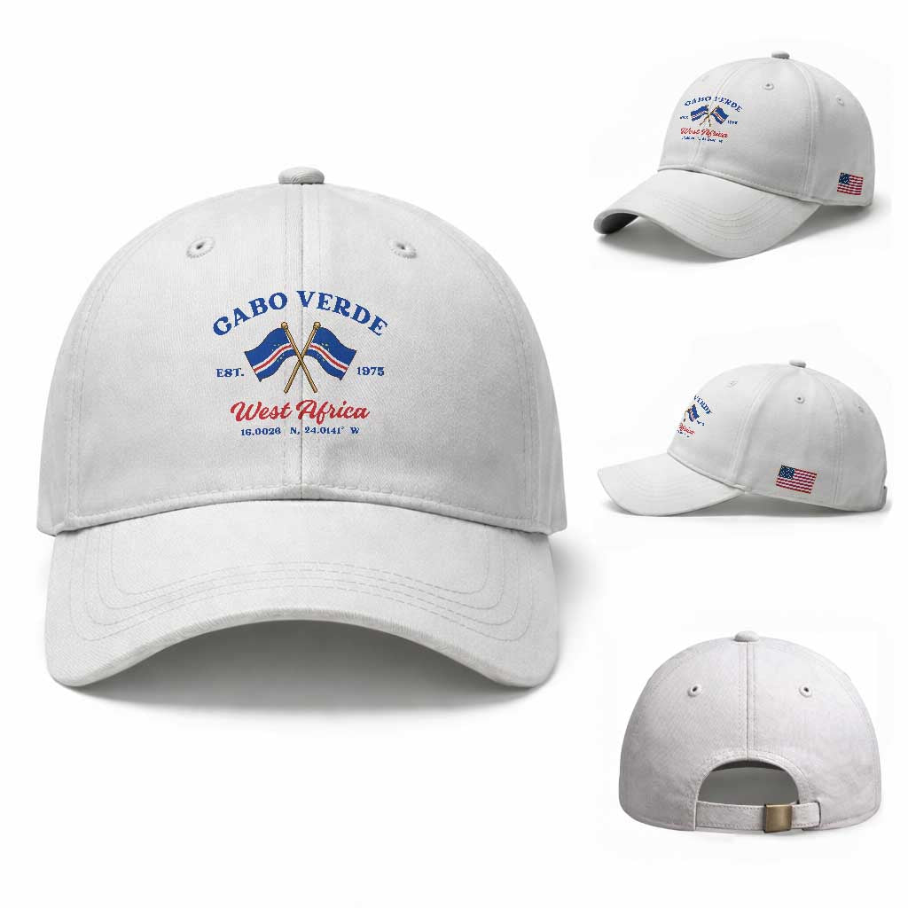 Cabo Verde West Africa Crossed Flags Baseball Cap Cape Verde Est 1975 Retro National Pride TS02 Baseball Cap Universal Fit White Print Your Wear