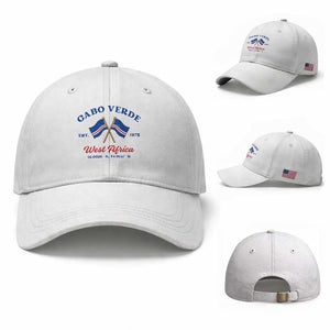 Cabo Verde West Africa Crossed Flags Baseball Cap Cape Verde Est 1975 Retro National Pride TS02 Baseball Cap Universal Fit White Print Your Wear