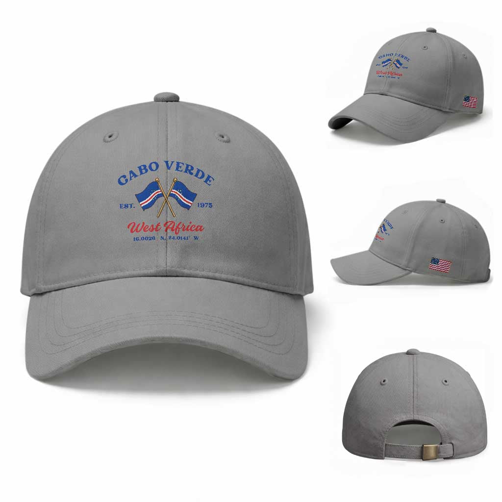 Cabo Verde West Africa Crossed Flags Baseball Cap Cape Verde Est 1975 Retro National Pride TS02 Baseball Cap Universal Fit Sport Gray Print Your Wear