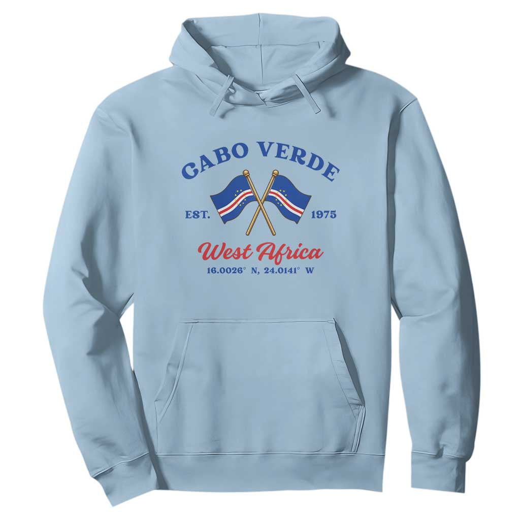 Cabo Verde West Africa Crossed Flags Hoodie Cape Verde Est 1975 Retro National Pride TS02 Light Blue Print Your Wear