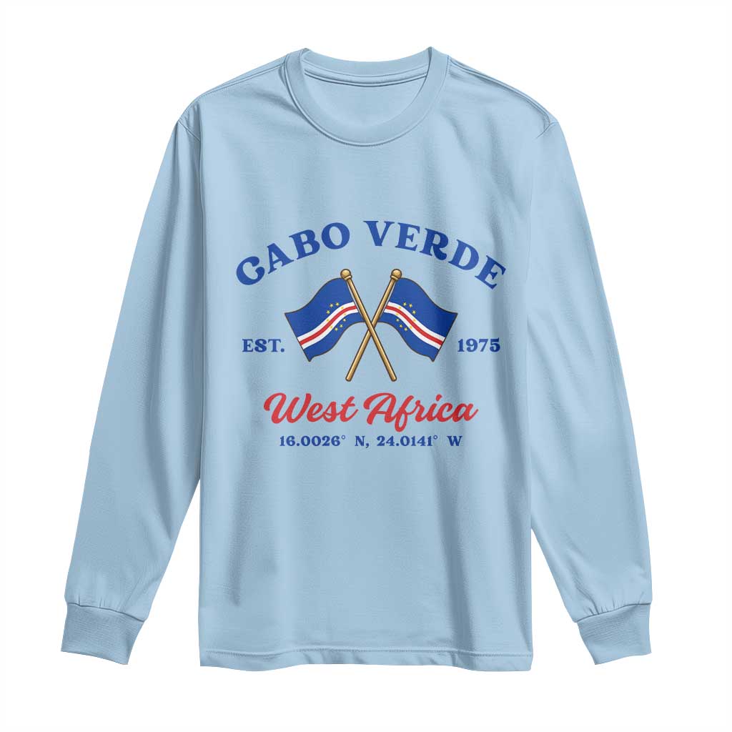 Cabo Verde West Africa Crossed Flags Long Sleeve Shirt Cape Verde Est 1975 Retro National Pride TS02 Light Blue Print Your Wear
