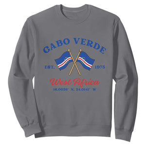 Cabo Verde West Africa Crossed Flags Sweatshirt Cape Verde Est 1975 Retro National Pride TS02 Charcoal Print Your Wear