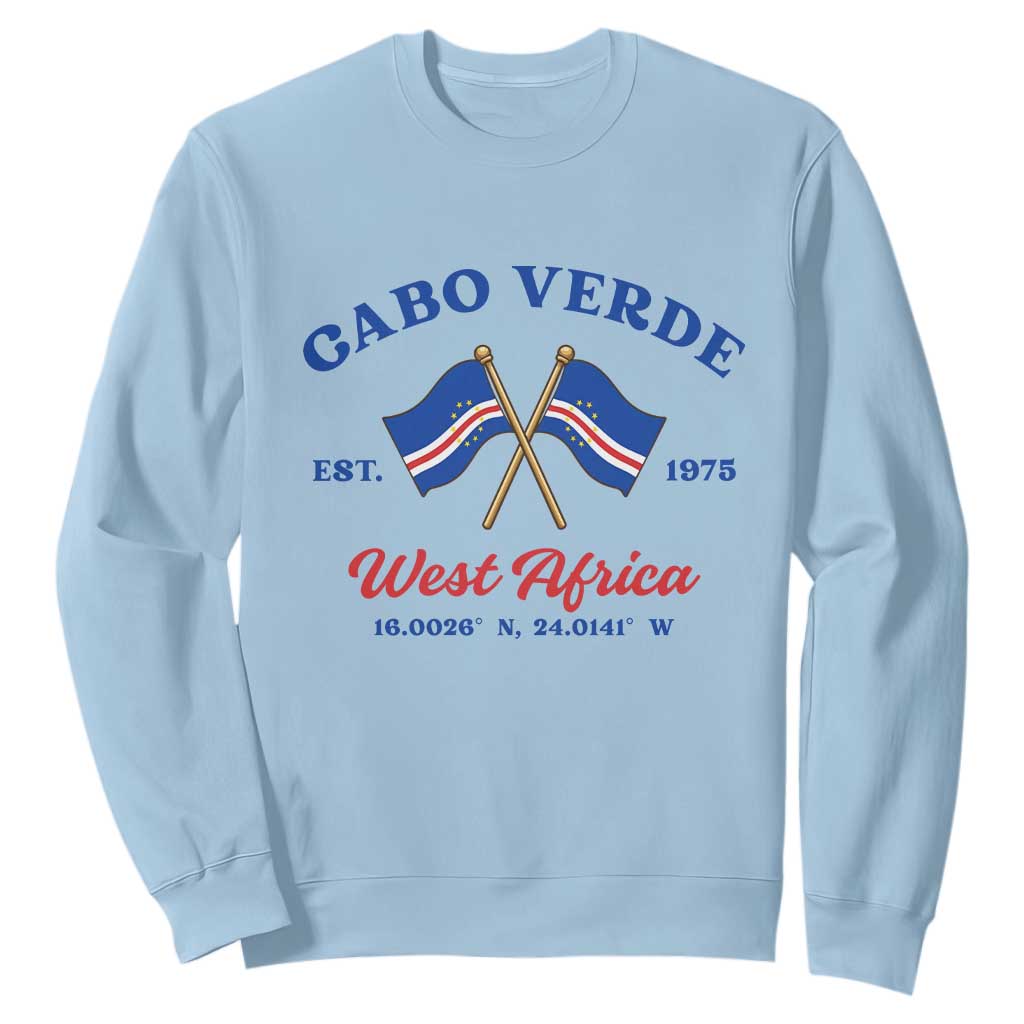 Cabo Verde West Africa Crossed Flags Sweatshirt Cape Verde Est 1975 Retro National Pride TS02 Light Blue Print Your Wear