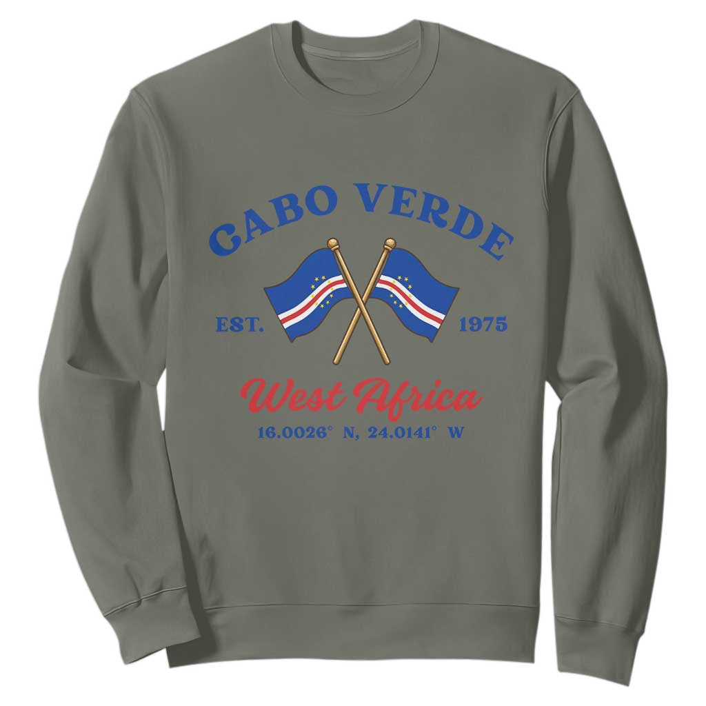 Cabo Verde West Africa Crossed Flags Sweatshirt Cape Verde Est 1975 Retro National Pride TS02 Military Green Print Your Wear