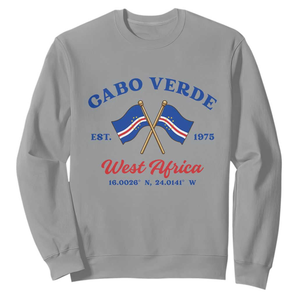 Cabo Verde West Africa Crossed Flags Sweatshirt Cape Verde Est 1975 Retro National Pride TS02 Sport Gray Print Your Wear
