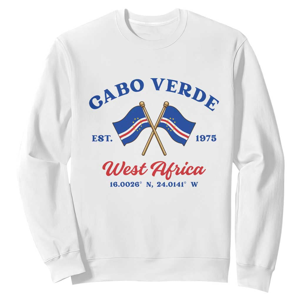 Cabo Verde West Africa Crossed Flags Sweatshirt Cape Verde Est 1975 Retro National Pride TS02 White Print Your Wear