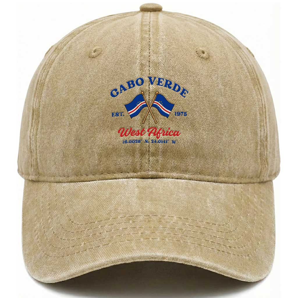 Cabo Verde West Africa Crossed Flags Washed Cotton Baseball Cap Cape Verde Est 1975 Retro National Pride TS02 Print Your Wear