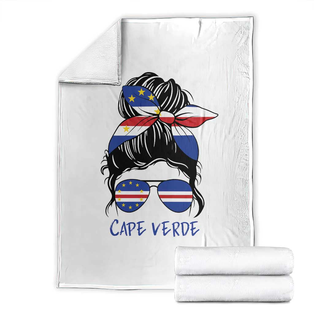 Cape Verde Messy Bun Girl Flag Sunglasses Graphic Throw Blanket Cabo Verde Women National Pride Gift TS02 White Print Your Wear