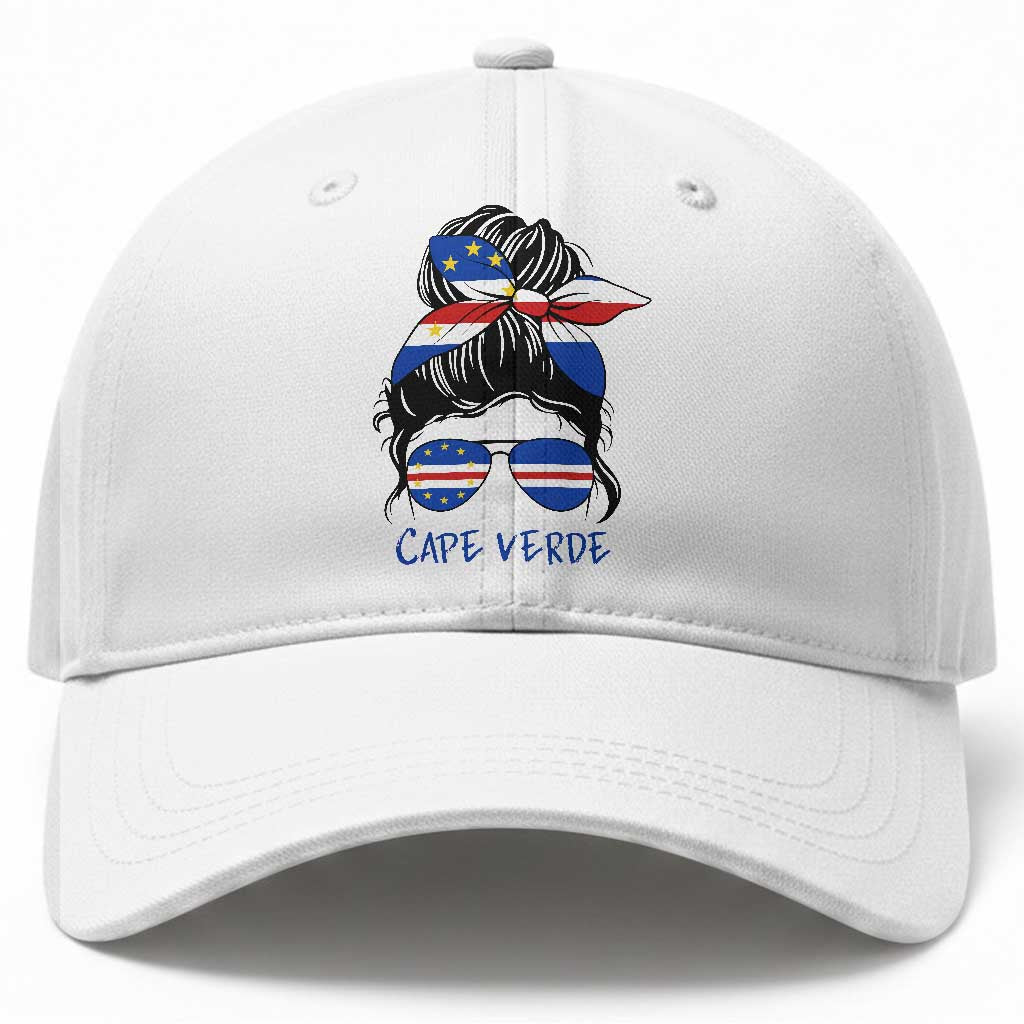 Cape Verde Messy Bun Girl Flag Sunglasses Graphic Baseball Cap Cabo Verde Women National Pride Gift TS02 Print Your Wear