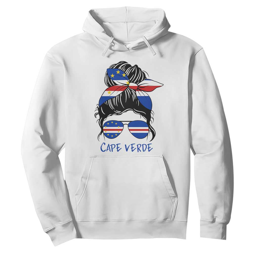 Cape Verde Messy Bun Girl Flag Sunglasses Graphic Hoodie Cabo Verde Women National Pride Gift TS02 White Print Your Wear