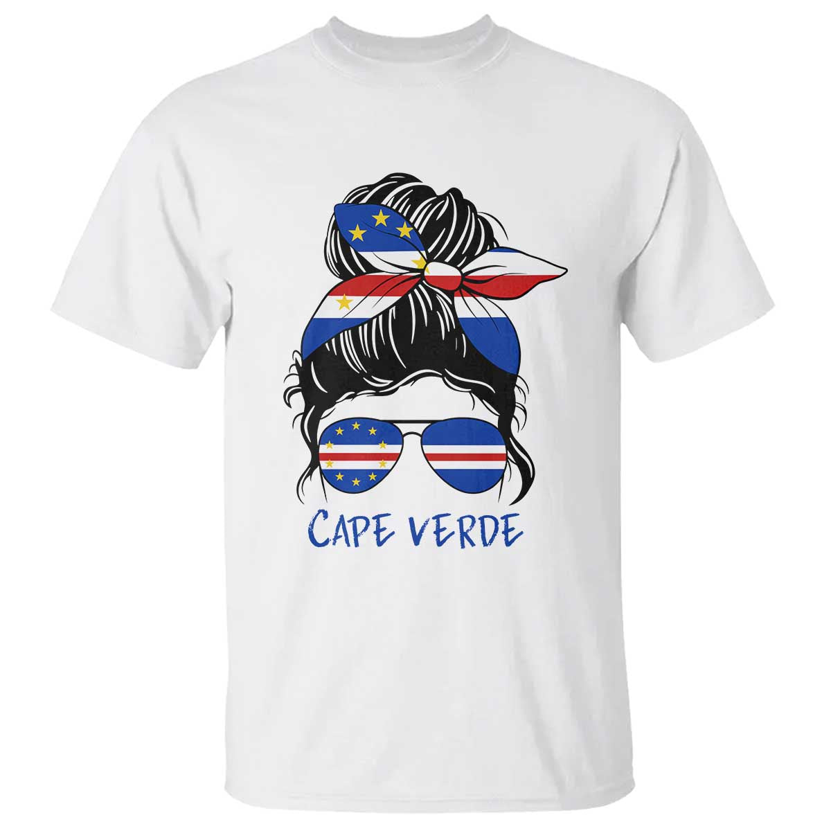 Cape Verde Messy Bun Girl Flag Sunglasses Graphic T Shirt Cabo Verde Women National Pride Gift TS02 White Print Your Wear