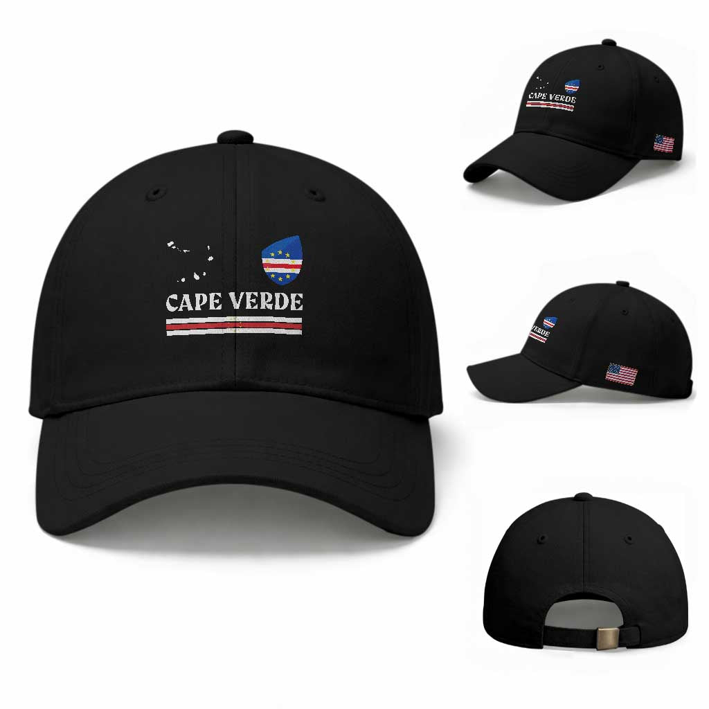 Cape Verde Country Map Shield Emblem Baseball Cap Cabo Verde Roots National Pride Gift TS02 Baseball Cap Universal Fit Black Print Your Wear