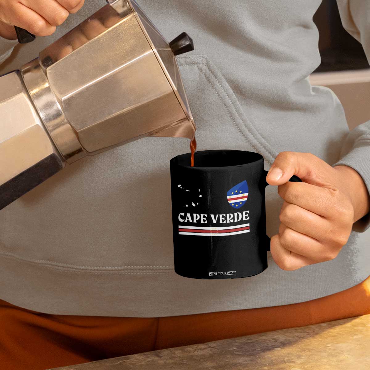 Cape Verde Country Map Shield Emblem Coffee Mug Cabo Verde Roots National Pride Gift TS02 Print Your Wear