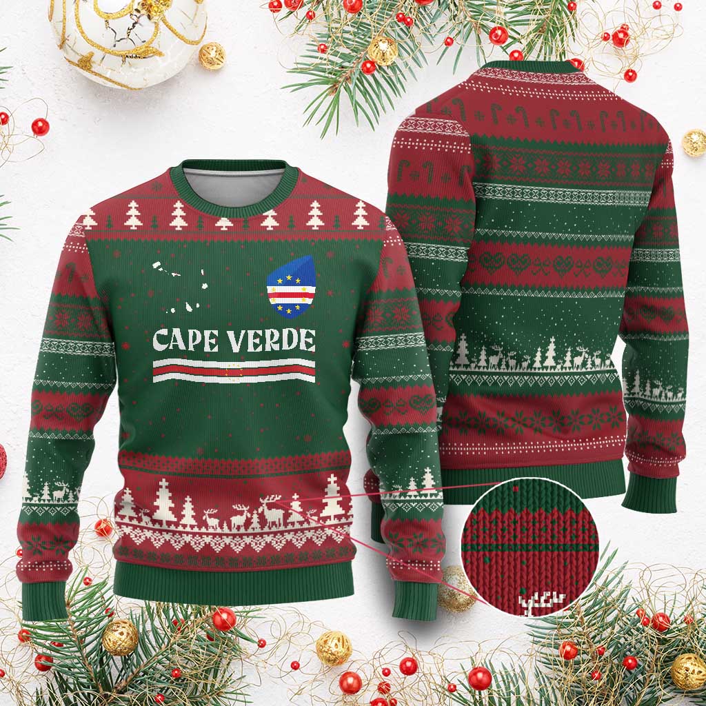 Cape Verde Country Map Shield Emblem Ugly Christmas Sweater Cabo Verde Roots National Pride Gift TS02 Red Green Print Your Wear