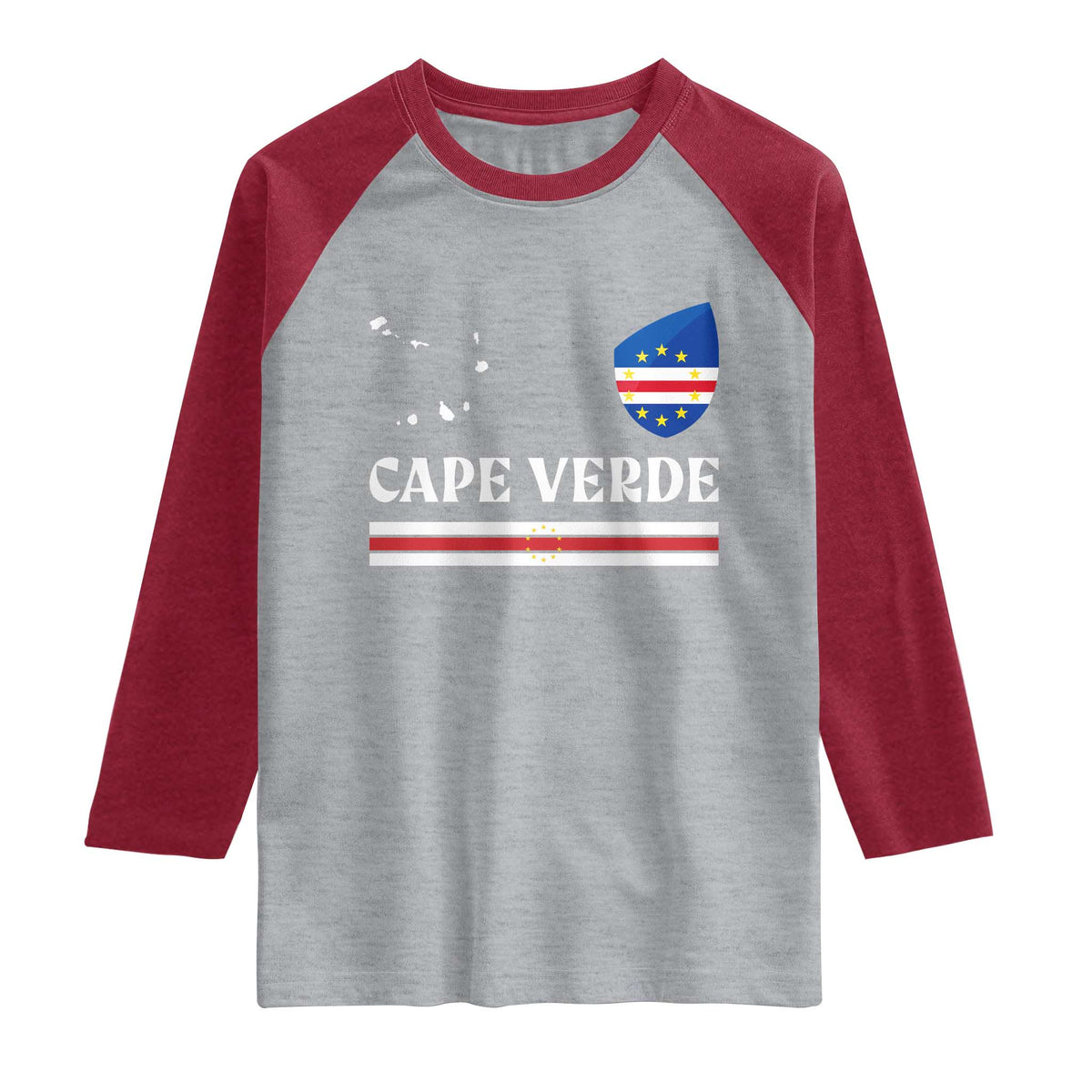 Cape Verde Country Map Shield Emblem Raglan Shirt Cabo Verde Roots National Pride Gift TS02 Heather Gray Heather Red Print Your Wear