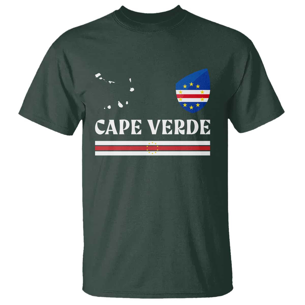 Cape Verde Country Map Shield Emblem T Shirt Cabo Verde Roots National Pride Gift TS02 Dark Forest Green Print Your Wear