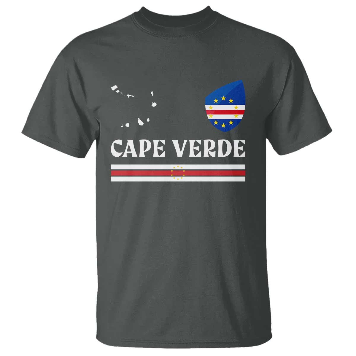 Cape Verde Country Map Shield Emblem T Shirt Cabo Verde Roots National Pride Gift TS02 Dark Heather Print Your Wear