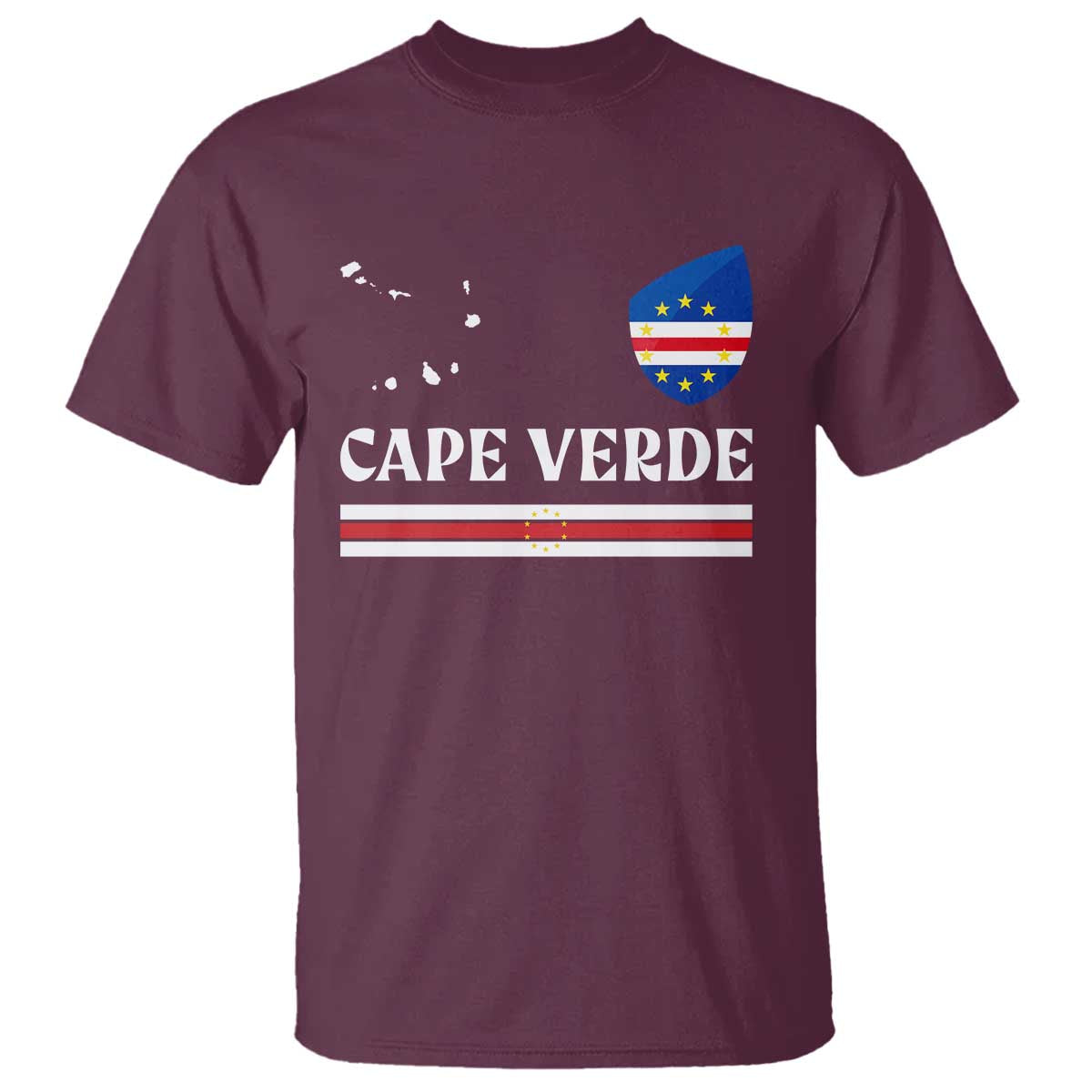 Cape Verde Country Map Shield Emblem T Shirt Cabo Verde Roots National Pride Gift TS02 Maroon Print Your Wear
