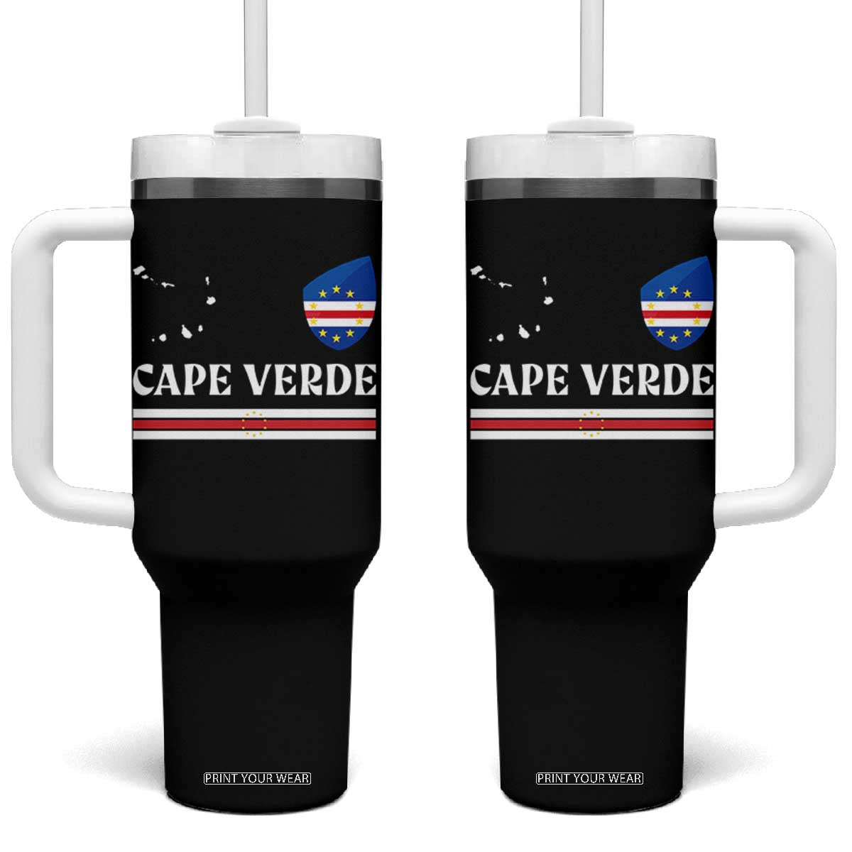 Cape Verde Country Map Shield Emblem Tumbler With Handle Cabo Verde Roots National Pride Gift TS02 One Size: 40 oz Black Print Your Wear