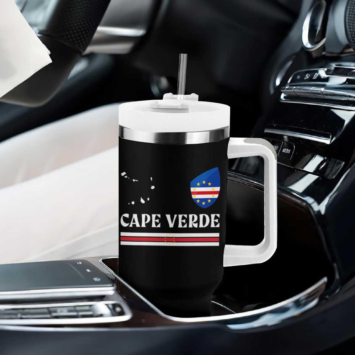 Cape Verde Country Map Shield Emblem Tumbler With Handle Cabo Verde Roots National Pride Gift TS02 Print Your Wear