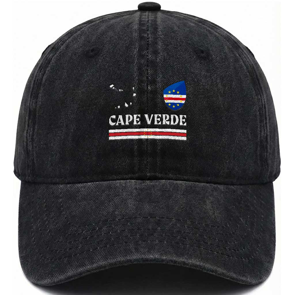 Cape Verde Country Map Shield Emblem Washed Cotton Baseball Cap Cabo Verde Roots National Pride Gift TS02 Print Your Wear