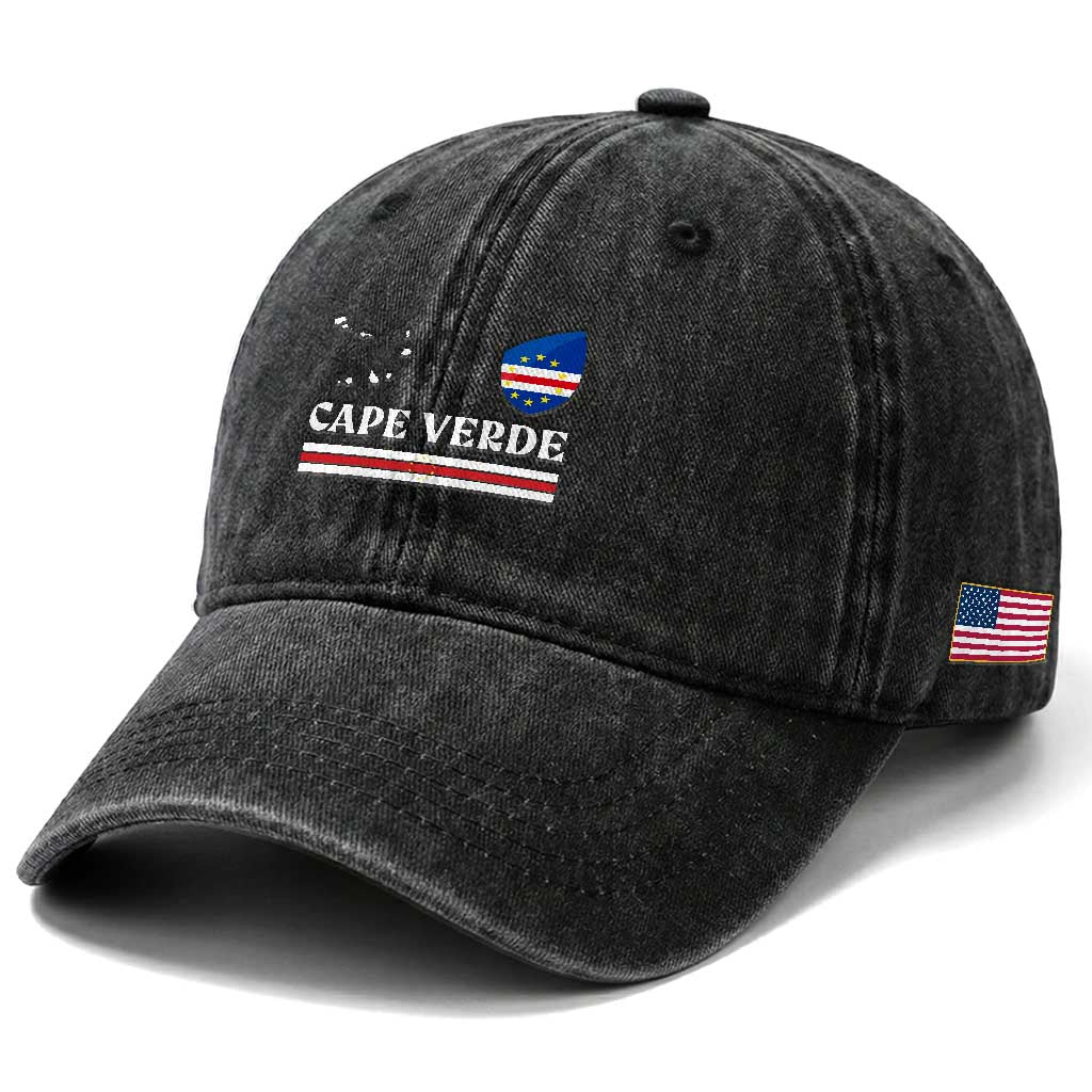 Cape Verde Country Map Shield Emblem Washed Cotton Baseball Cap Cabo Verde Roots National Pride Gift TS02 Print Your Wear