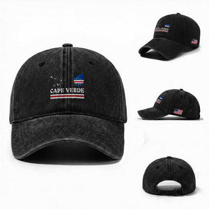 Cape Verde Country Map Shield Emblem Washed Cotton Baseball Cap Cabo Verde Roots National Pride Gift TS02 Washed Cap Universal Fit Black Print Your Wear