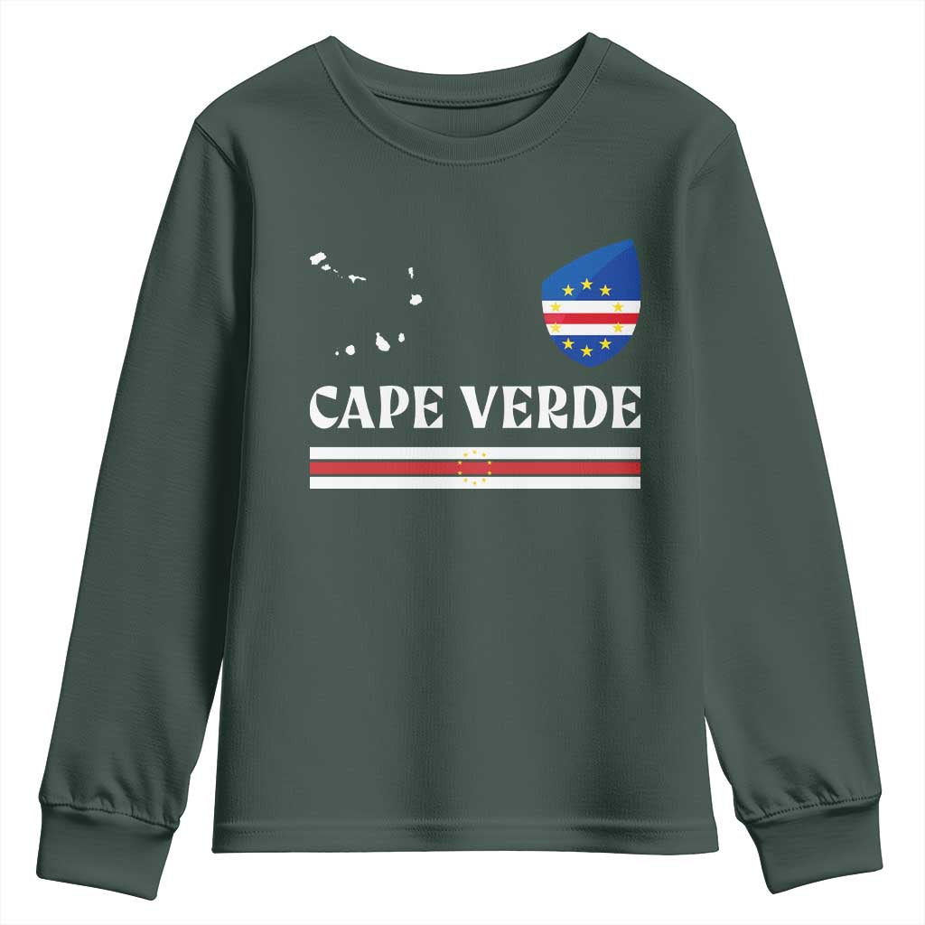 Cape Verde Country Map Shield Emblem Youth Sweatshirt Cabo Verde Roots National Pride Gift TS02 Dark Forest Green Print Your Wear
