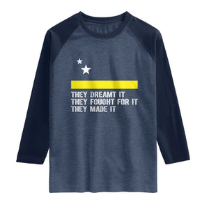 Curaçao Flag History Pride Raglan Shirt They Dreamt Fought Made It TS02 Heather Denim Navy Print Your Wear