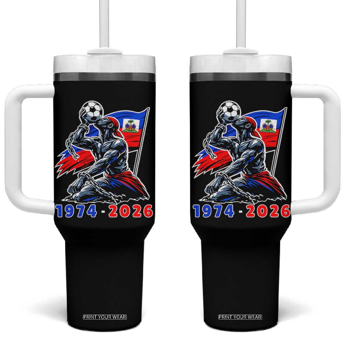 Haiti Soccer Tournament History 1974 to 2026 Tumbler With Handle Powerful Haitian Broken Chains National Flag Football Fans TS02 One Size: 40 oz Black Print Your Wear