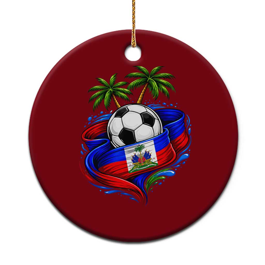 Haitian Flag Soccer Ball Graphic Ceramic Ornament Tropical Palm Trees Caribbean Haiti Football Fans Pride TS02 1pc Red Print Your Wear