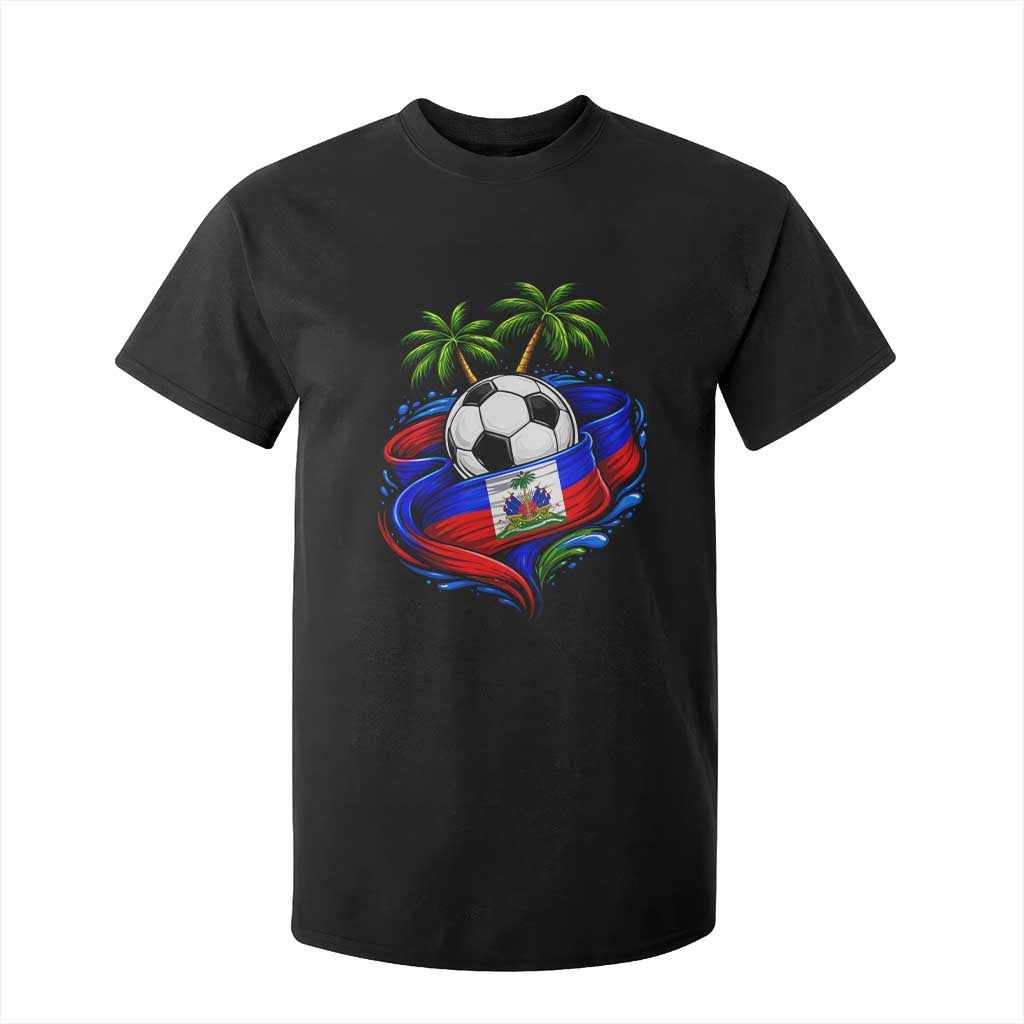 Haitian Flag Soccer Ball Graphic T Shirt For Kid Tropical Palm Trees Caribbean Haiti Football Fans Pride TS02 Black Print Your Wear