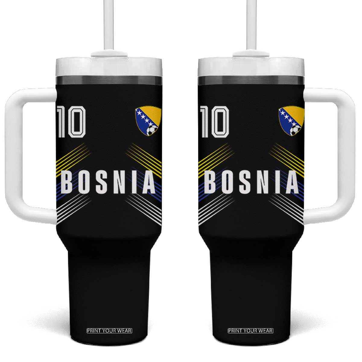 Bosnia Herzegovina Soccer Sports Graphic Number 10 Jersey Style Tumbler With Handle Proud Bosnian Football Fans Game Day Pride TS02 One Size: 40 oz Black Print Your Wear