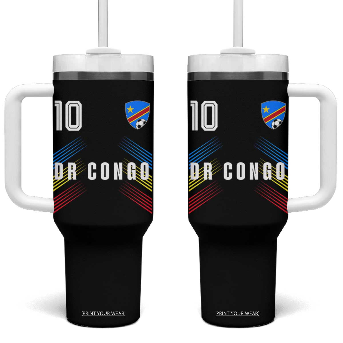 DR Congo Soccer Sports Graphic Number 10 Jersey Style Tumbler With Handle Proud Congolese Football Fans Game Day Pride TS02 One Size: 40 oz Black Print Your Wear